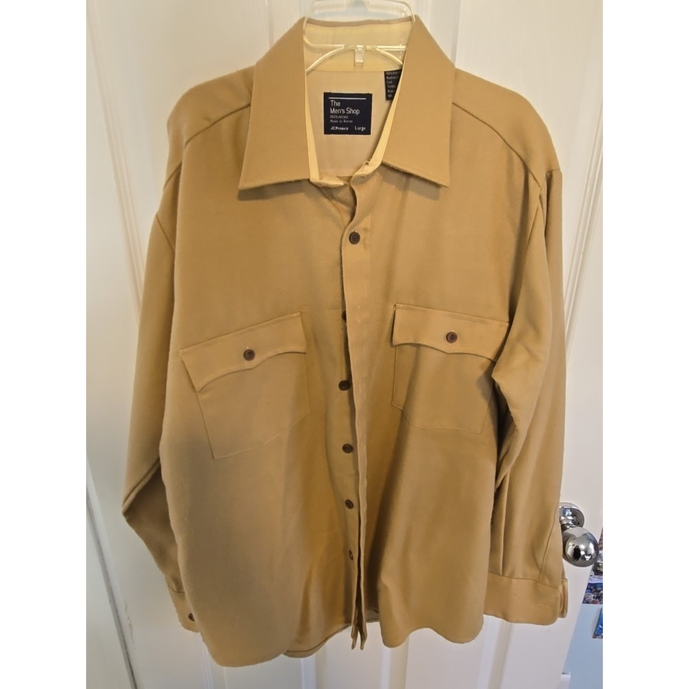 Vtg JCPenney Men's Shop Tan Overshirt Large Korea 70s Acrylic Shacket Workwear - Picture 3 of 5